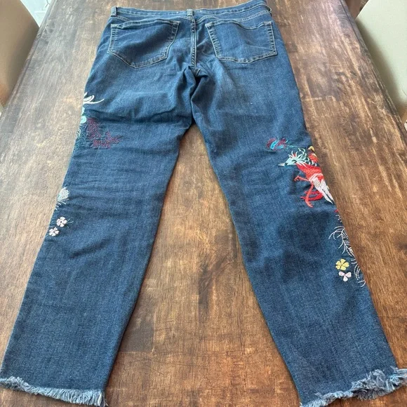 Free People Embroidered Straight Leg Jeans - Blue and Multicolor - Picture 2 of 8
